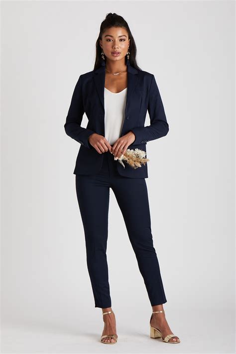 women's navy pants suit.